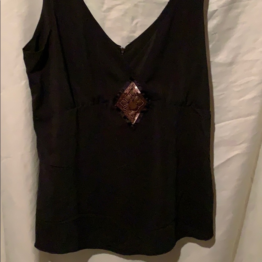Black silky tank with zip back and bling front